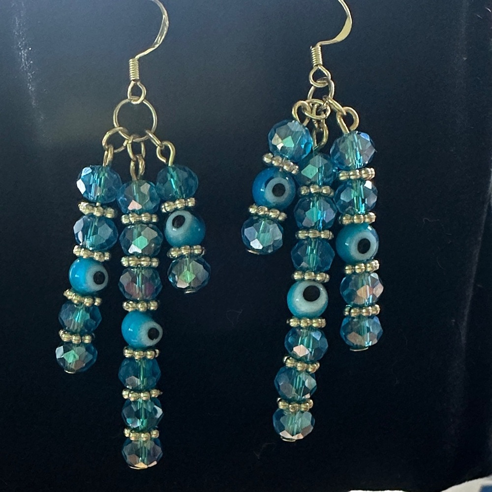 Elegant 925 Sea Blue Beaded Earrings
